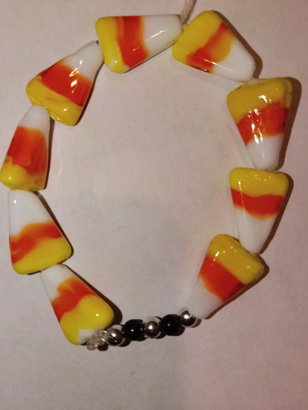 Handmade Yellow Orange White Glass Bead Bracelet